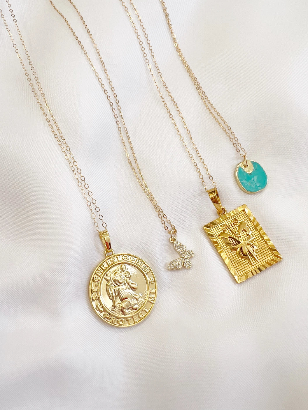14K gold-filled dainty cable chain with turquoise pendant necklace detail