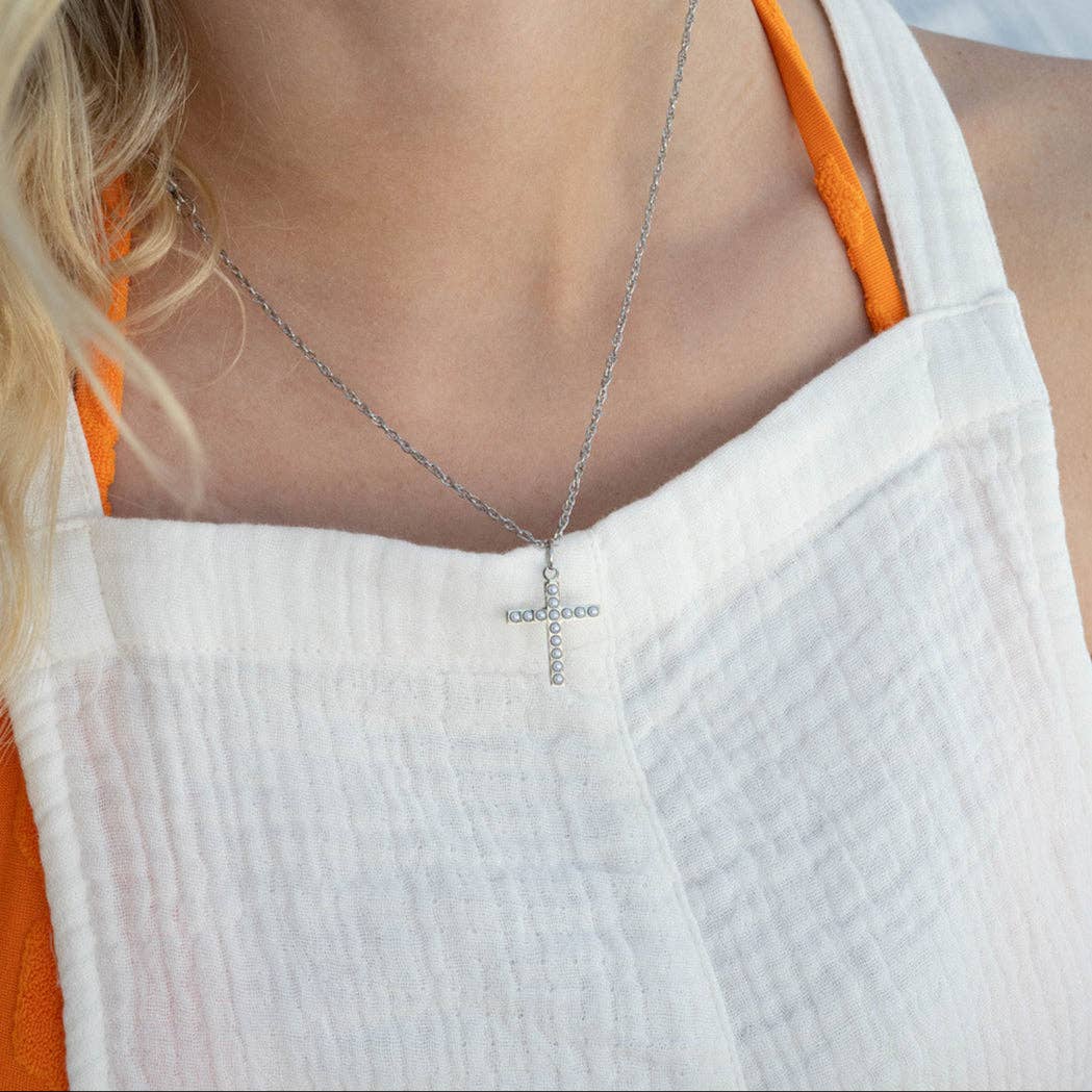 Pearl Beaded Cross Charm | Waterproof Faith Charm