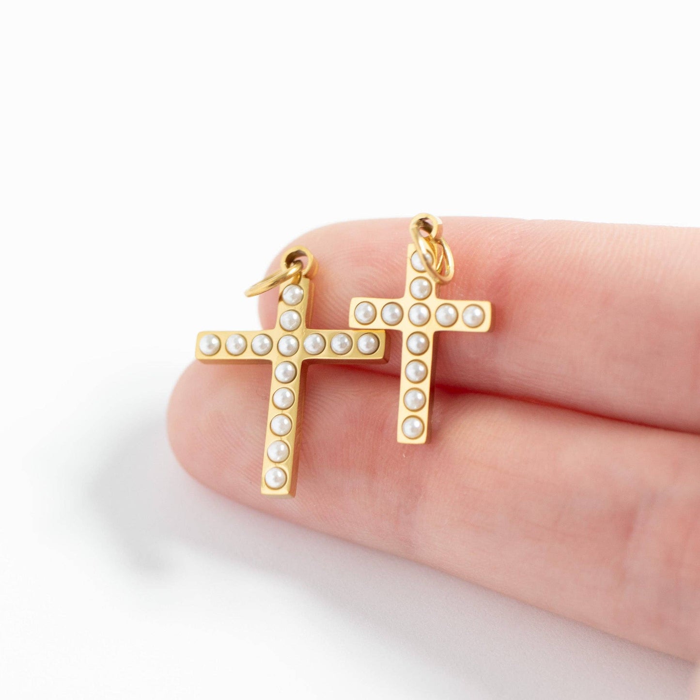 Pearl Beaded Cross Charm | Waterproof Faith Charm