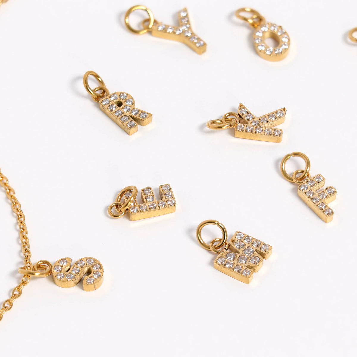Gold Pavé CZ Initial Letter Charm | Waterproof Charm
