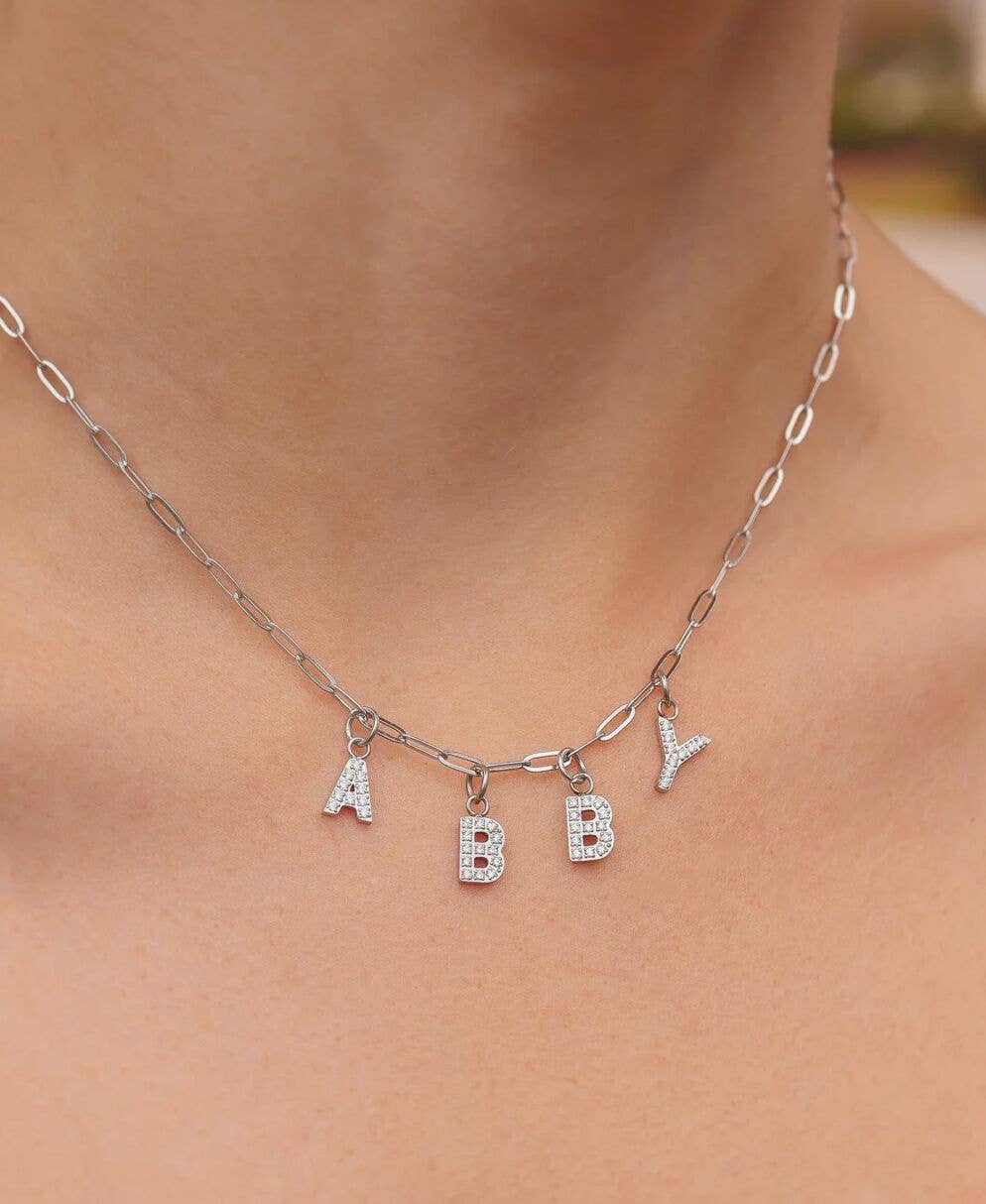 Silver Pavé CZ Initial Charm | Waterproof Letter Charm
