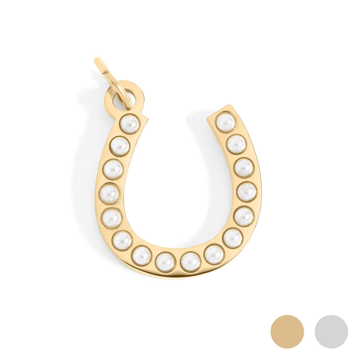 Pearl Beaded Horseshoe Charm | 18K Gold PVD