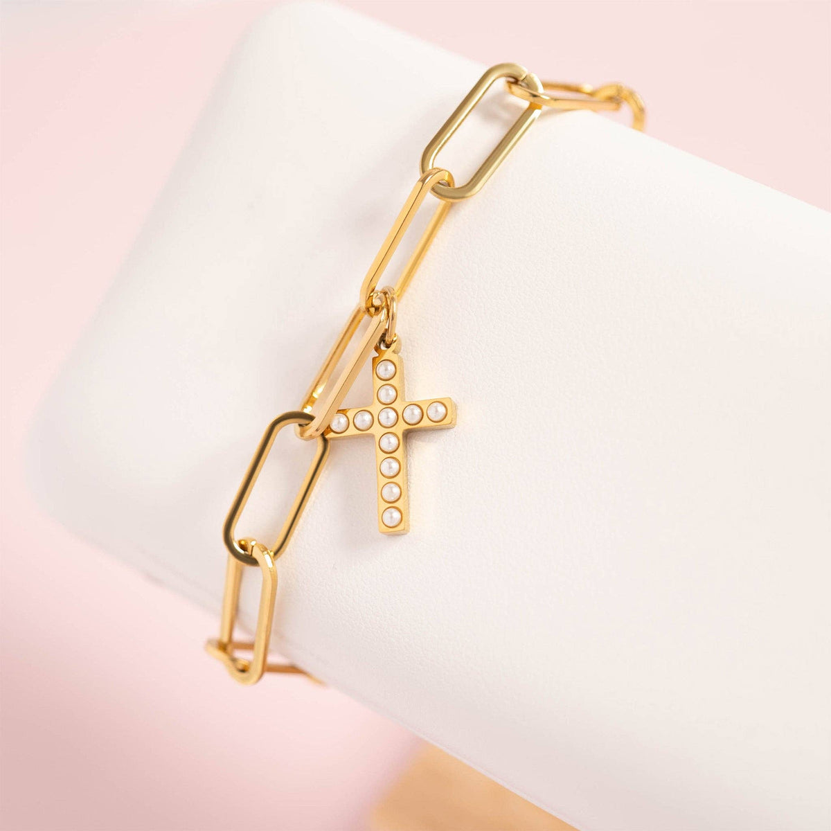Pearl Beaded Cross Charm | Waterproof Faith Charm