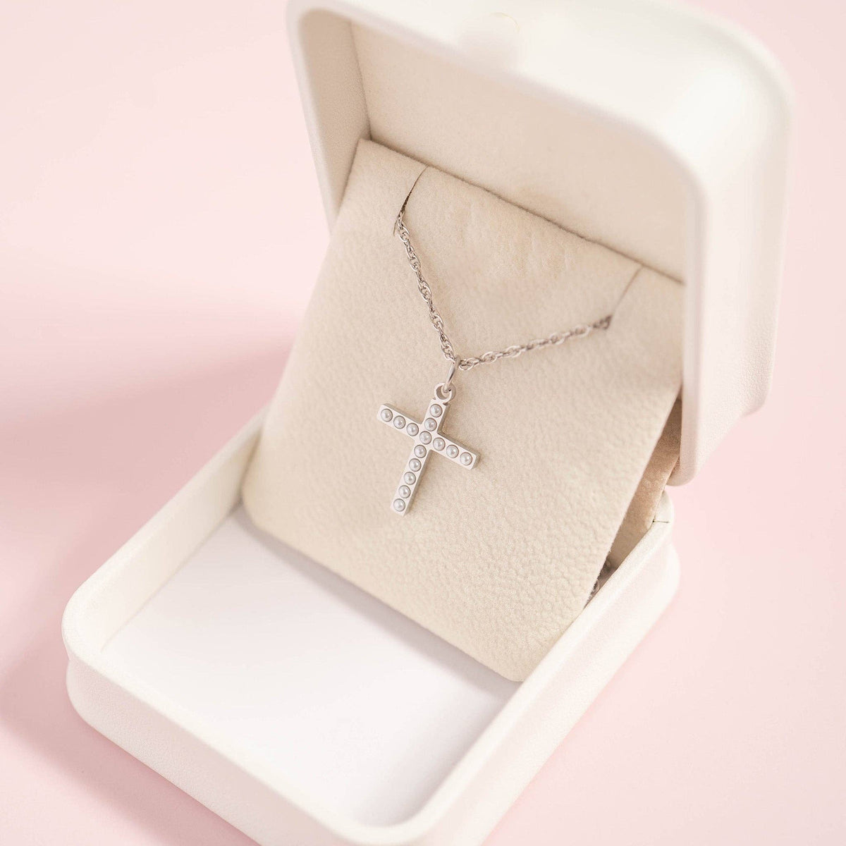 Pearl Beaded Cross Charm | Waterproof Faith Charm