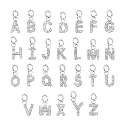 Silver Pavé CZ Initial Charm | Waterproof Letter Charm