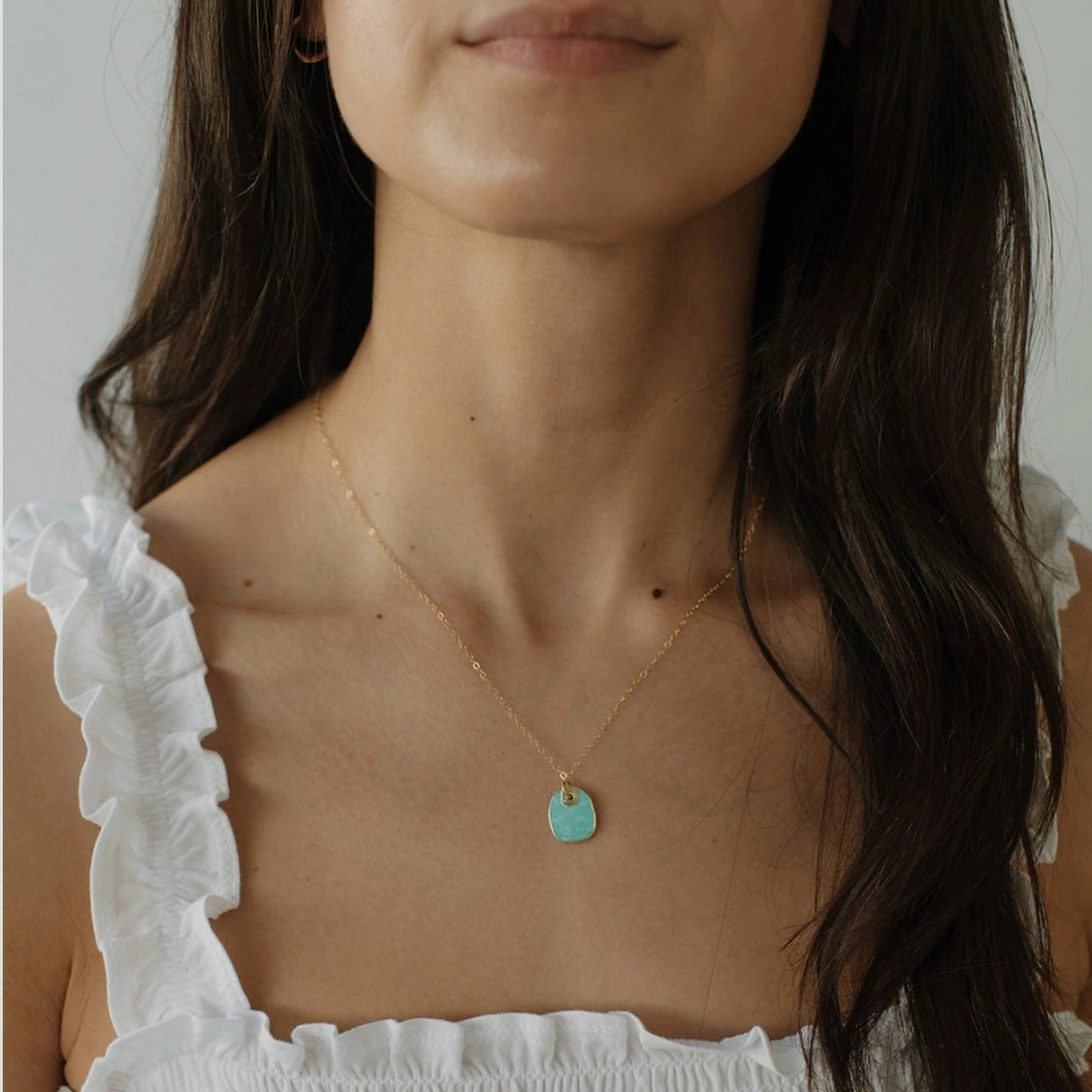 Genuine turquoise pendant necklace on 14K gold-filled chain