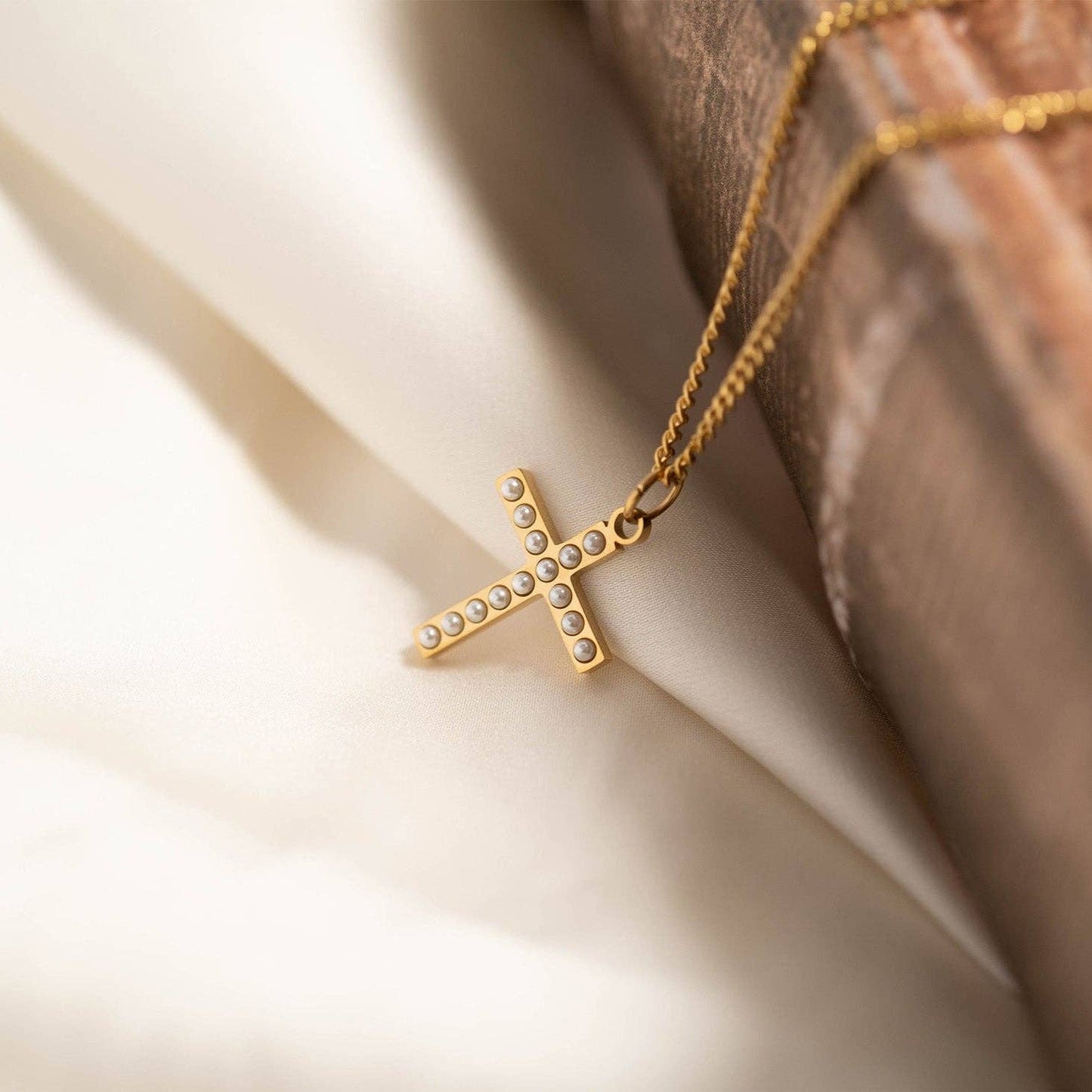 Pearl Beaded Cross Charm | Waterproof Faith Charm