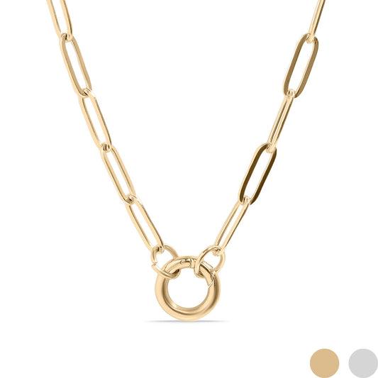 Gold paperclip charm holder necklace with functional carabiner clasp