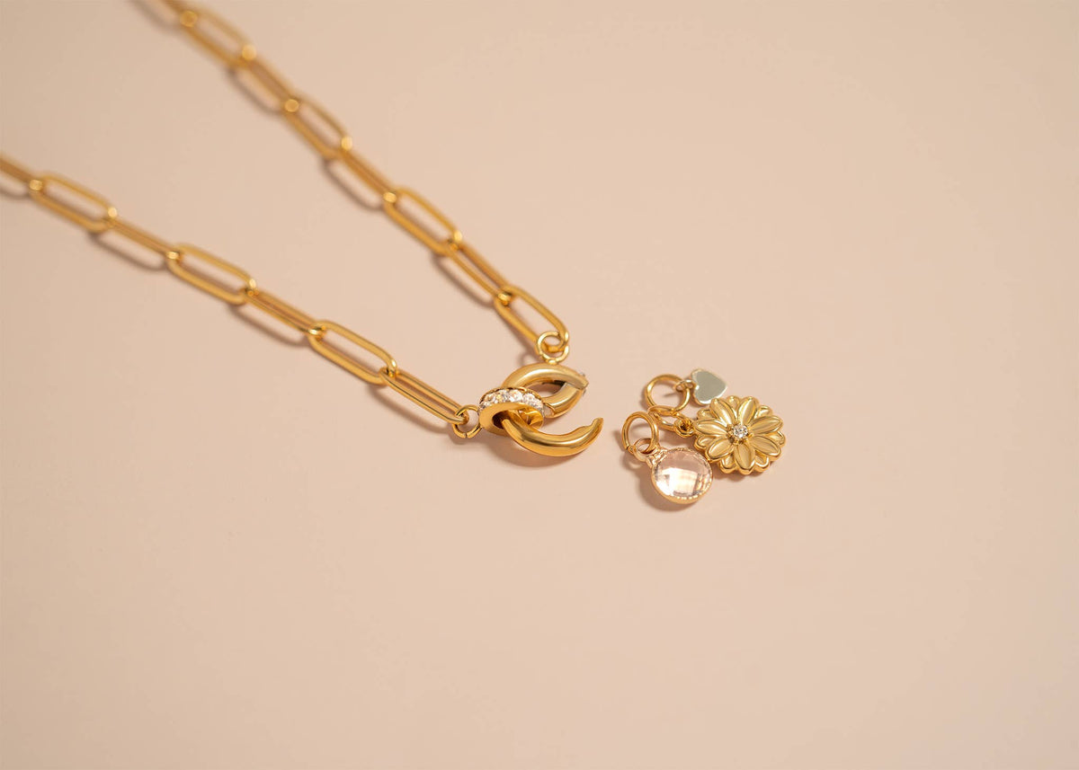 Paperclip charm holder necklace customized with charms