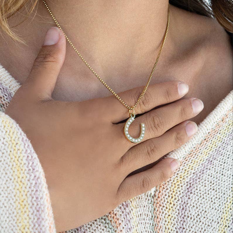 Pearl Beaded Horseshoe Charm | 18K Gold PVD