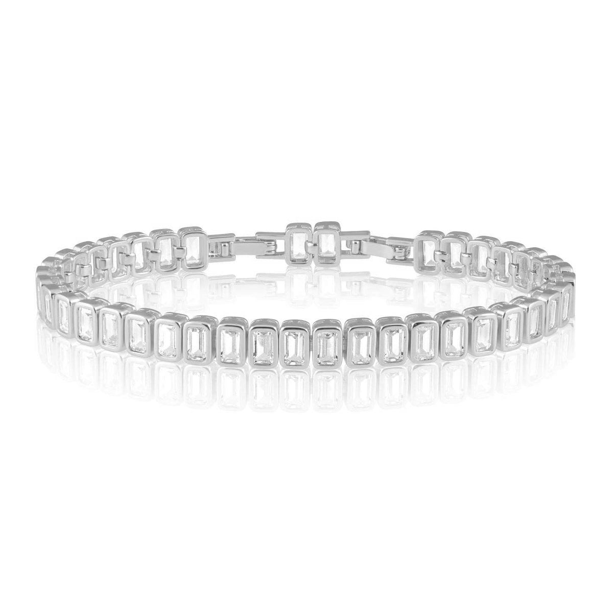 Silver Ella CZ Tennis Bracelet with sparkling rectangular cubic zirconia stones