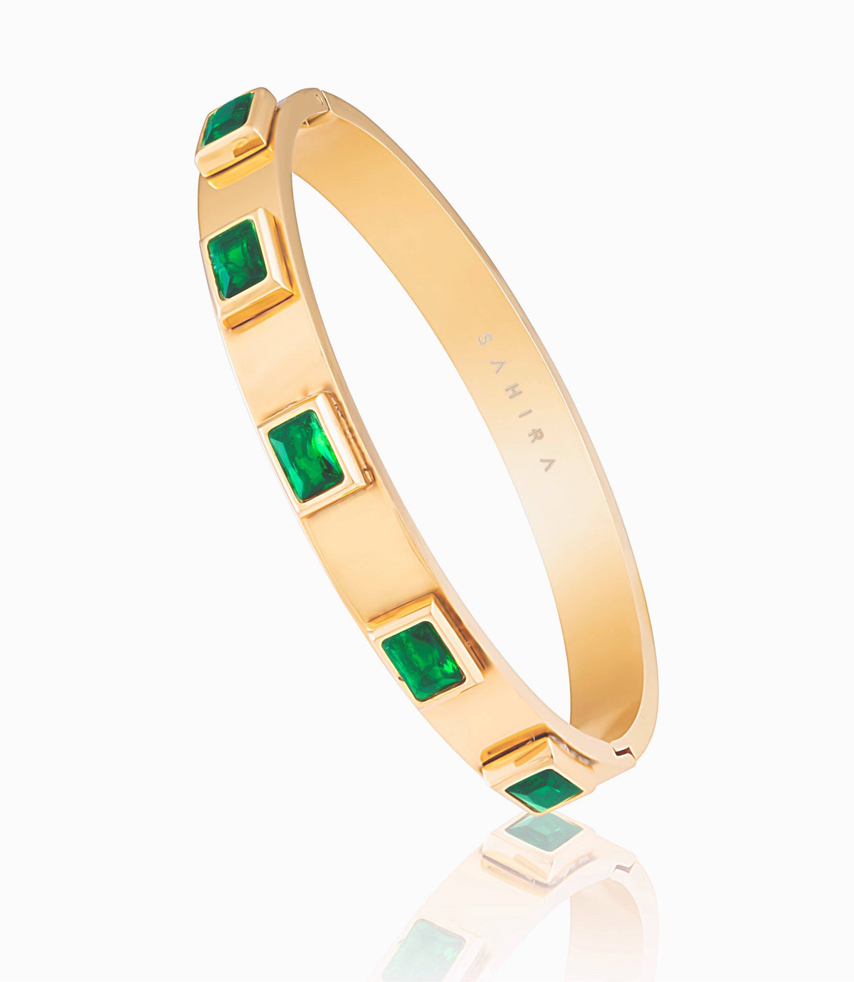 Emerald Gold Bangle Bracelet with green gemstones and elegant gold finish