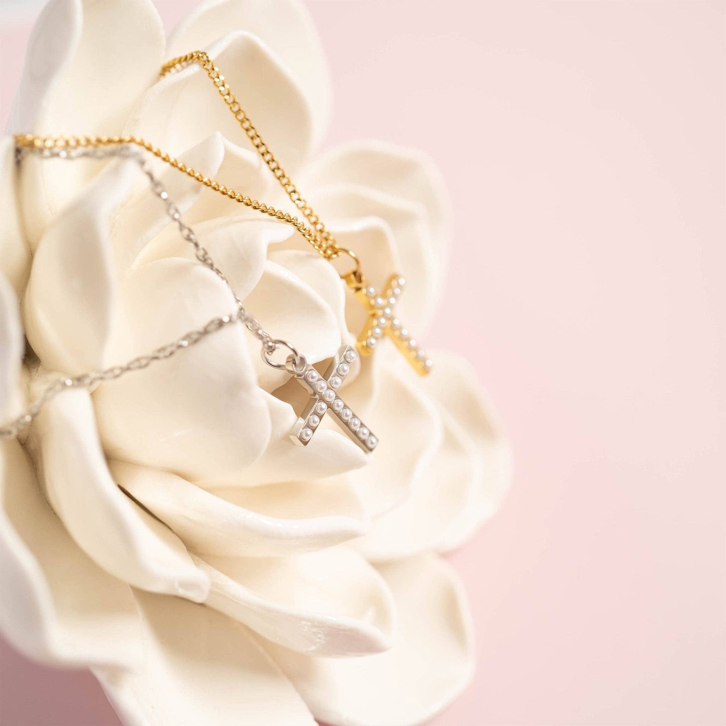 Pearl Beaded Cross Charm | Waterproof Faith Charm