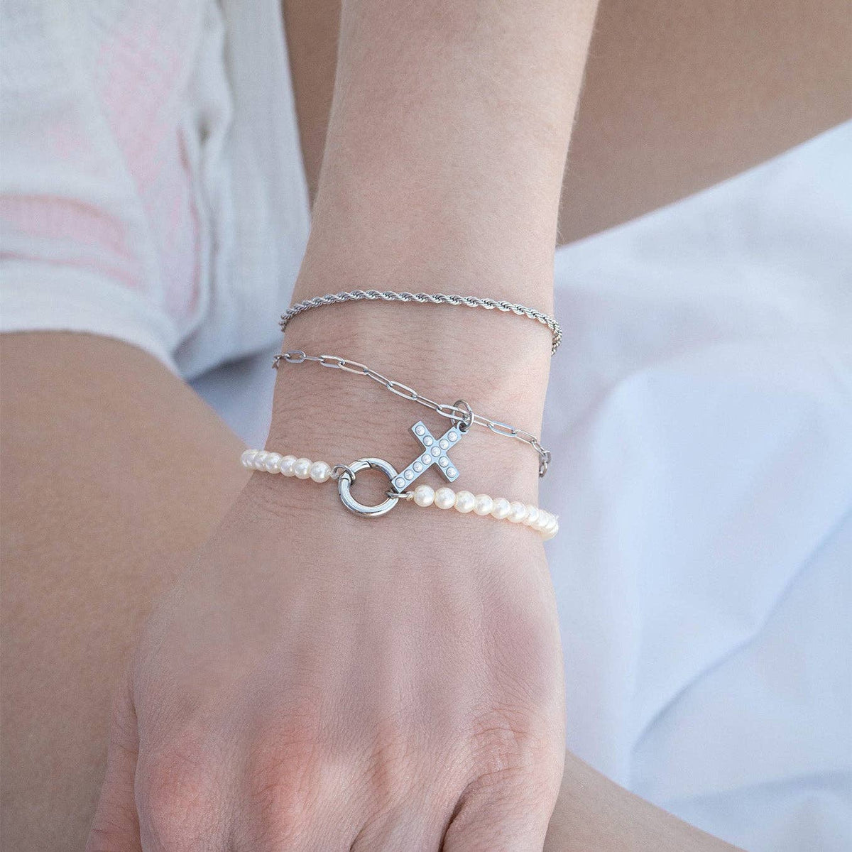 Pearl Beaded Cross Charm | Waterproof Faith Charm