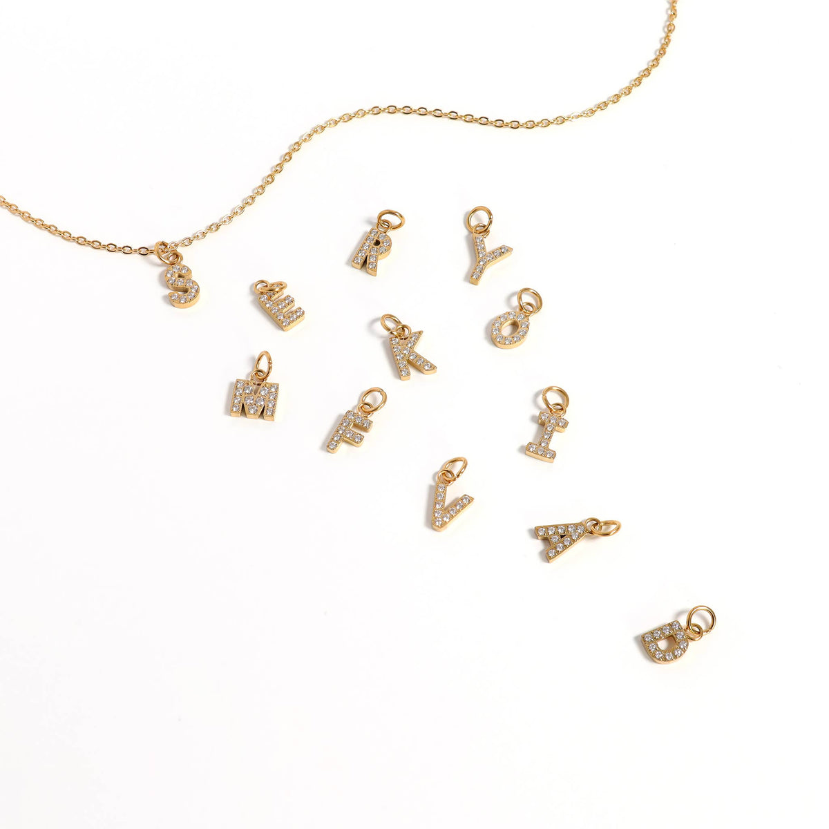 Gold Pavé CZ Initial Letter Charm | Waterproof Charm