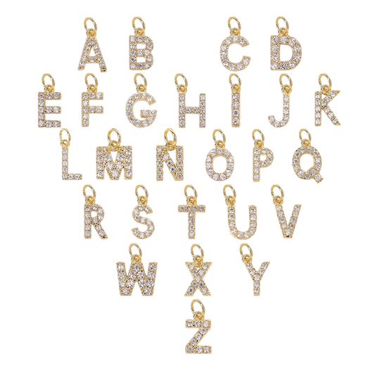 Gold Pavé CZ Initial Charm with sparkling cubic zirconia