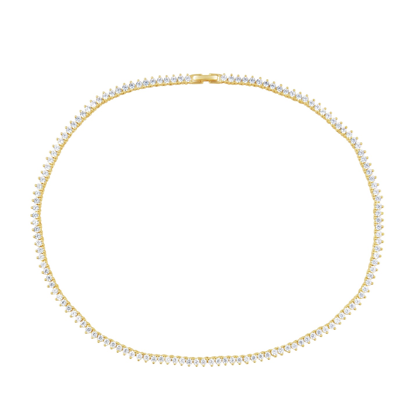 Melinda CZ Gold Tennis Necklace with sparkling clear cubic zirconia stones