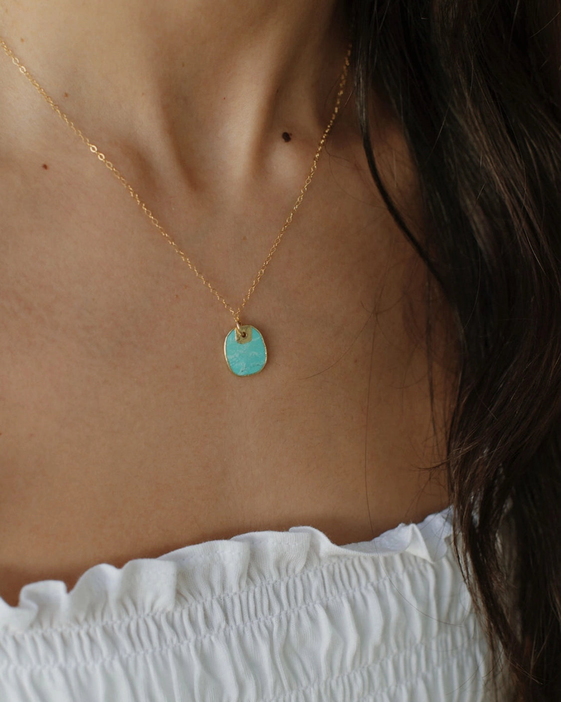 Ocean Blue Turquoise Necklace with genuine turquoise pendant on a 14K gold-filled chain