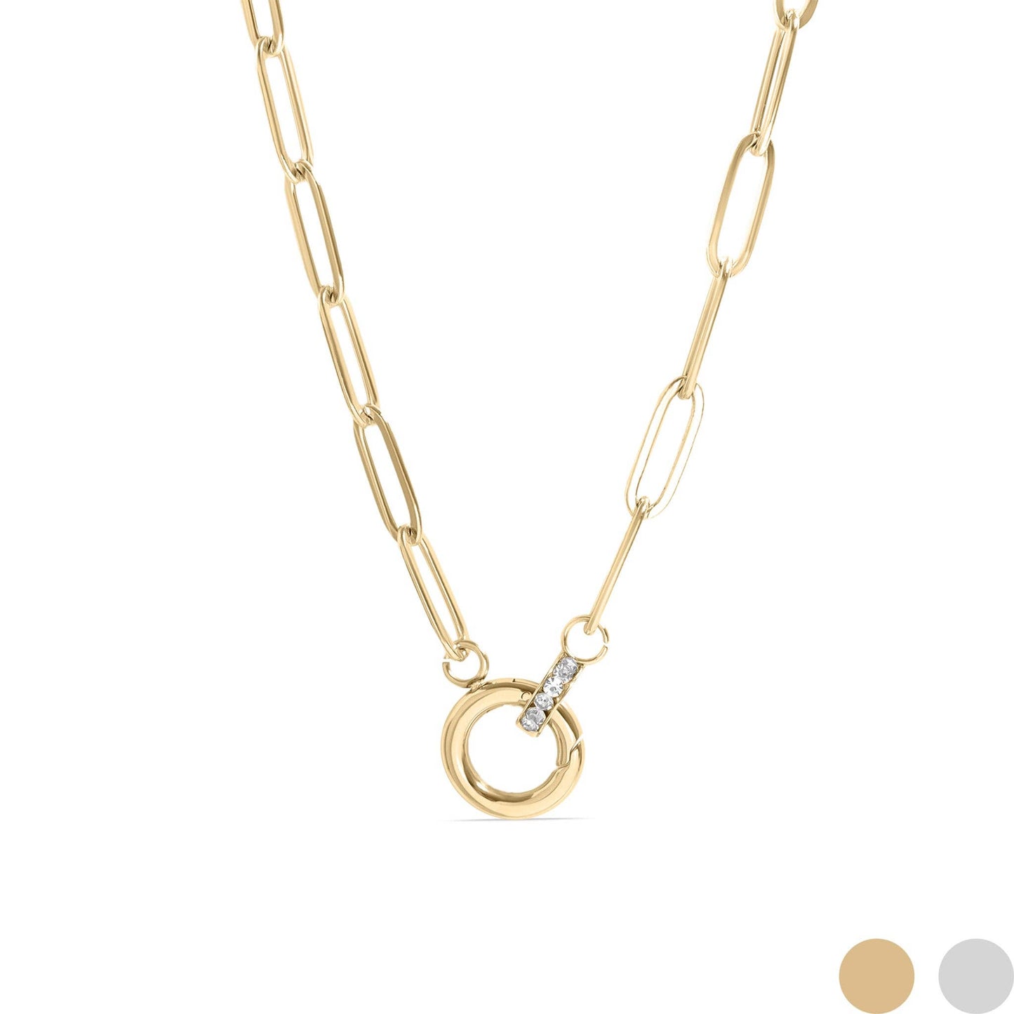Paperclip charm holder necklace with rhinestone carabiner clasp