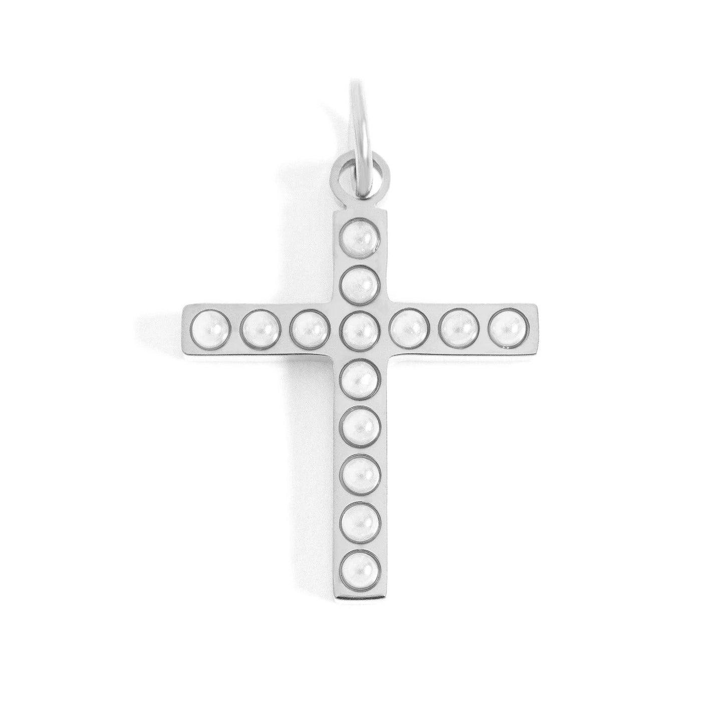 Silver pearl cross charm 