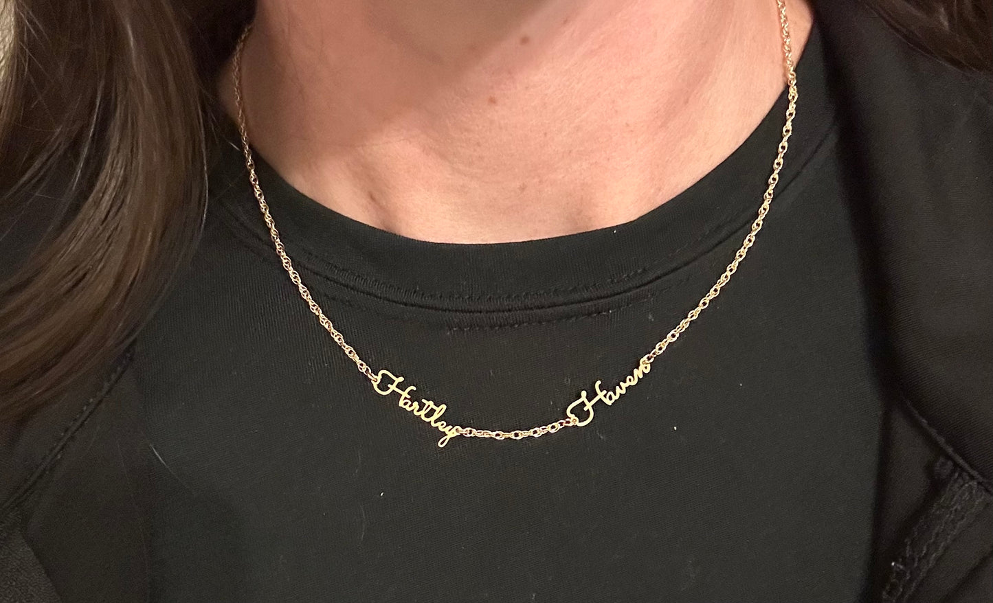 Personalized gold name necklace with custom script lettering