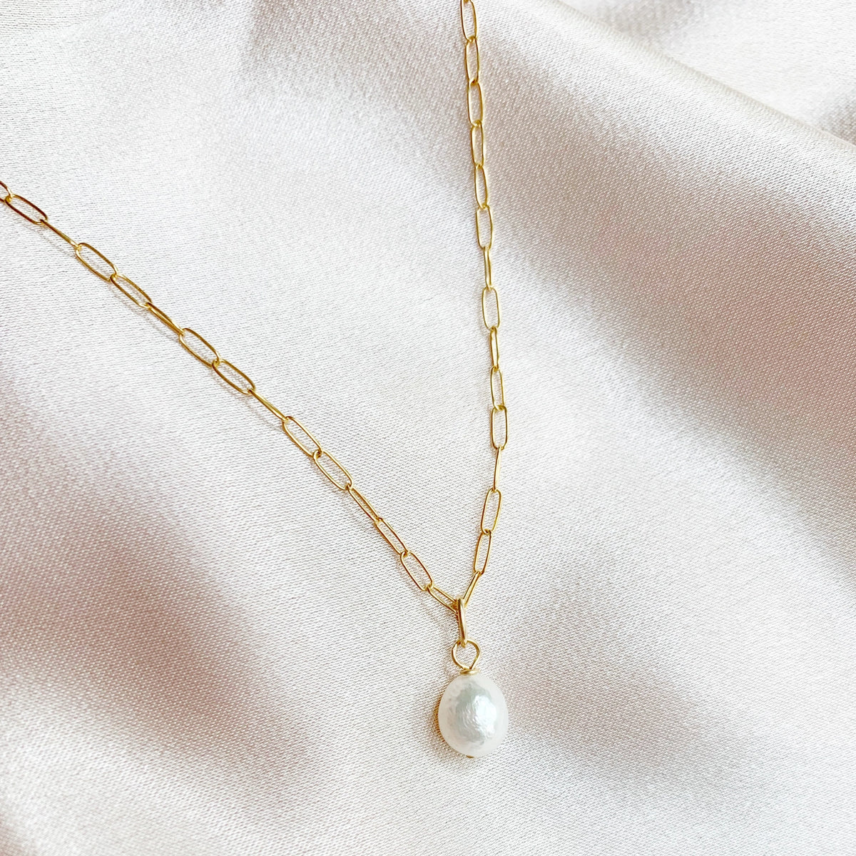 Pretty Little Baroque Pearl Necklace with genuine pearl and 14K gold-filled paperclip chain