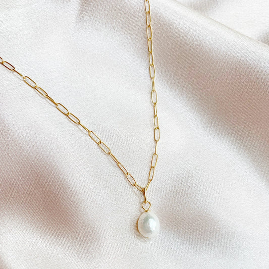 Pretty Little Baroque Pearl Necklace with genuine pearl and 14K gold-filled paperclip chain
