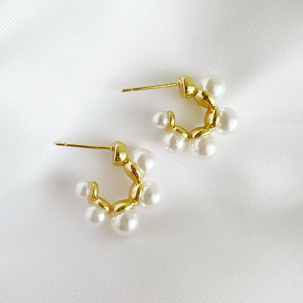 Pretty Little Pearl Hoop Earrings with 14K gold-filled hoops and pearl details
