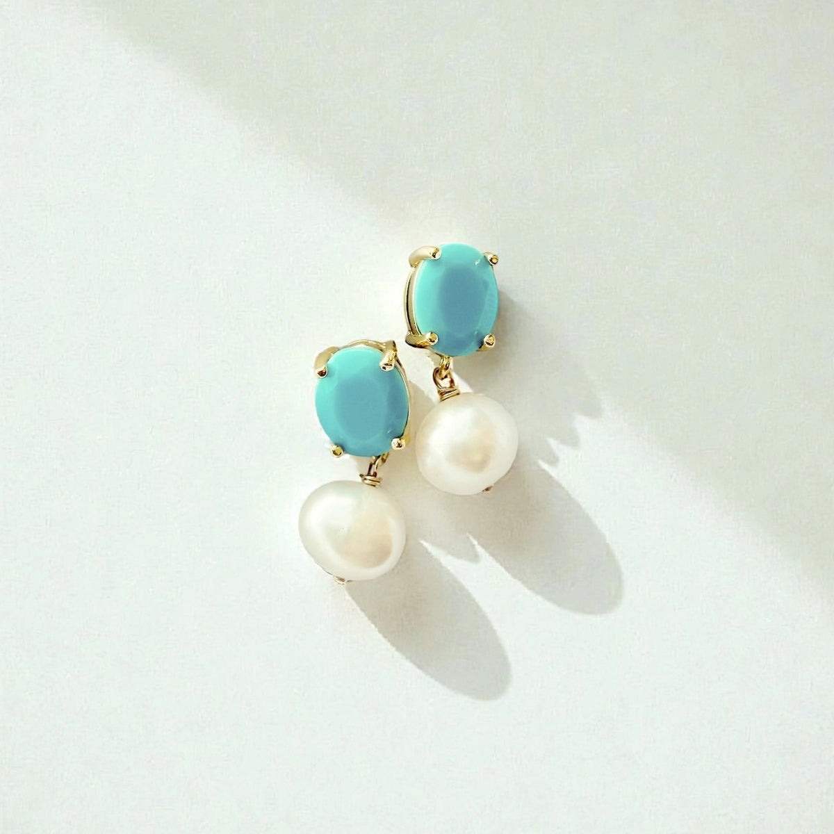 Something Blue freshwater pearl earrings with turquoise gold-filled accents