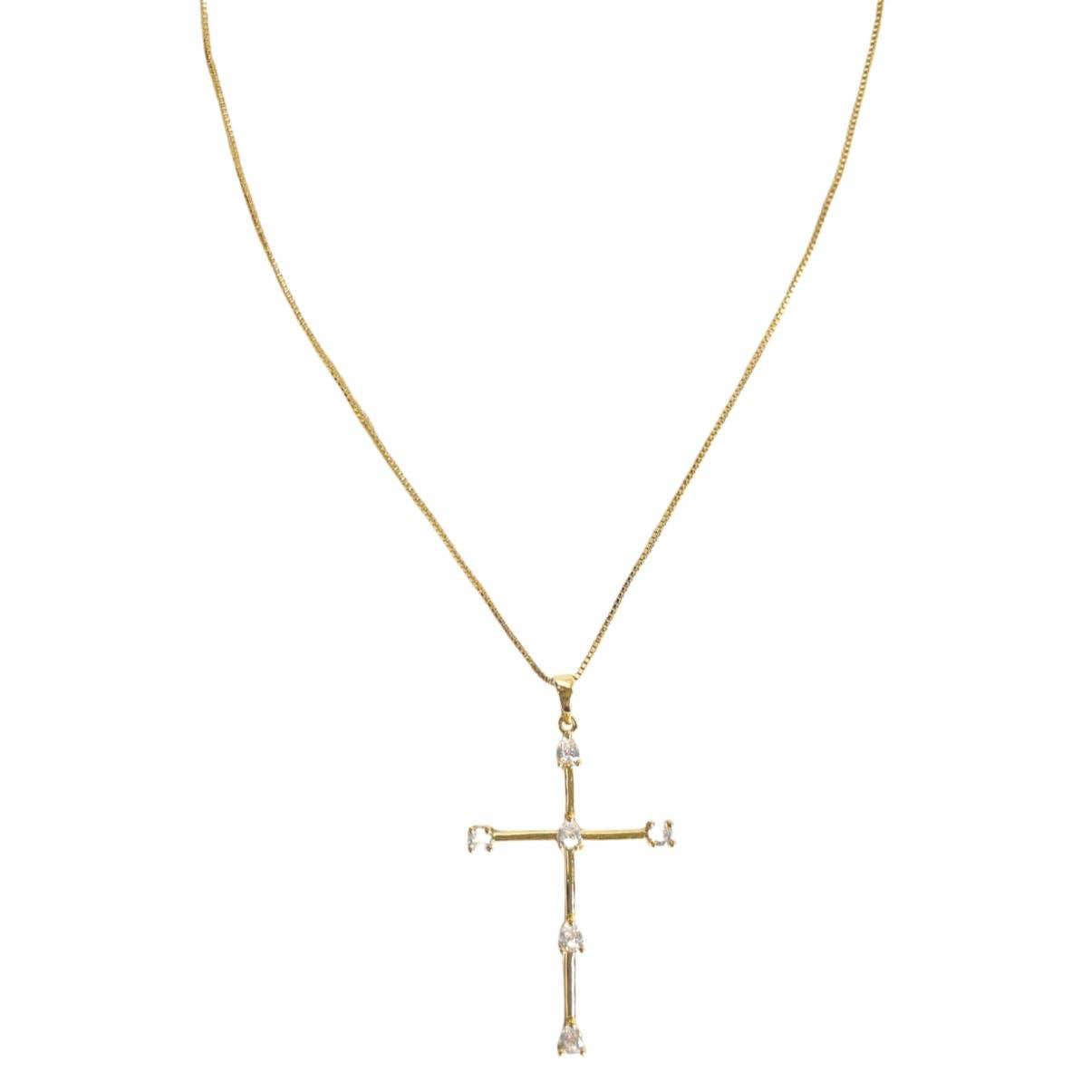Tom'e CZ Cross Necklace in gold with sparkling cubic zirconia stones