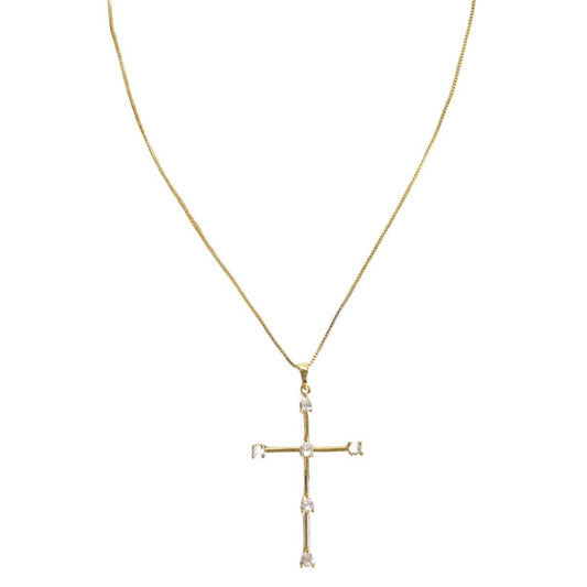 Tom'e CZ Cross Necklace in gold with sparkling cubic zirconia stones