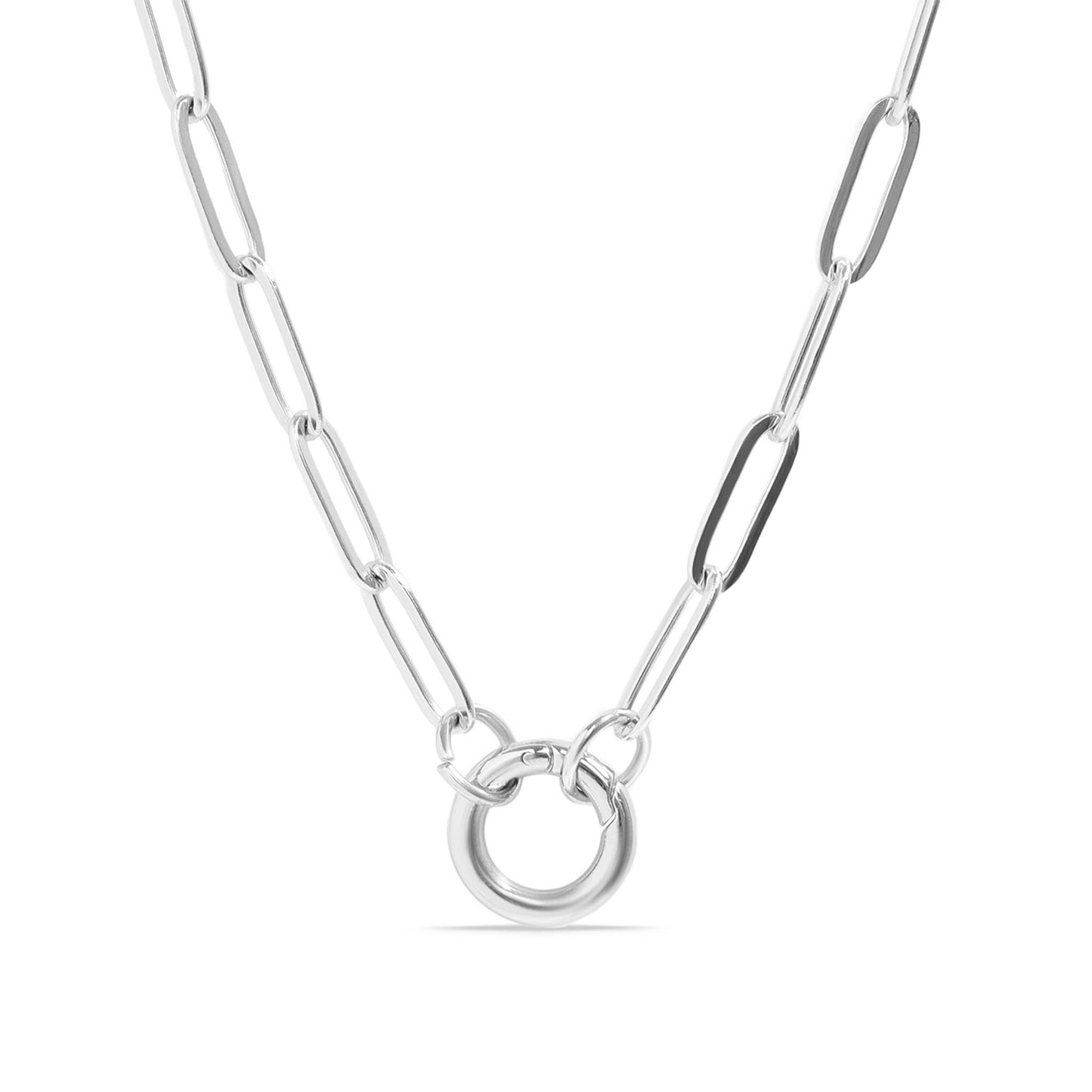 Waterproof silver paperclip charm holder necklace for everyday wear