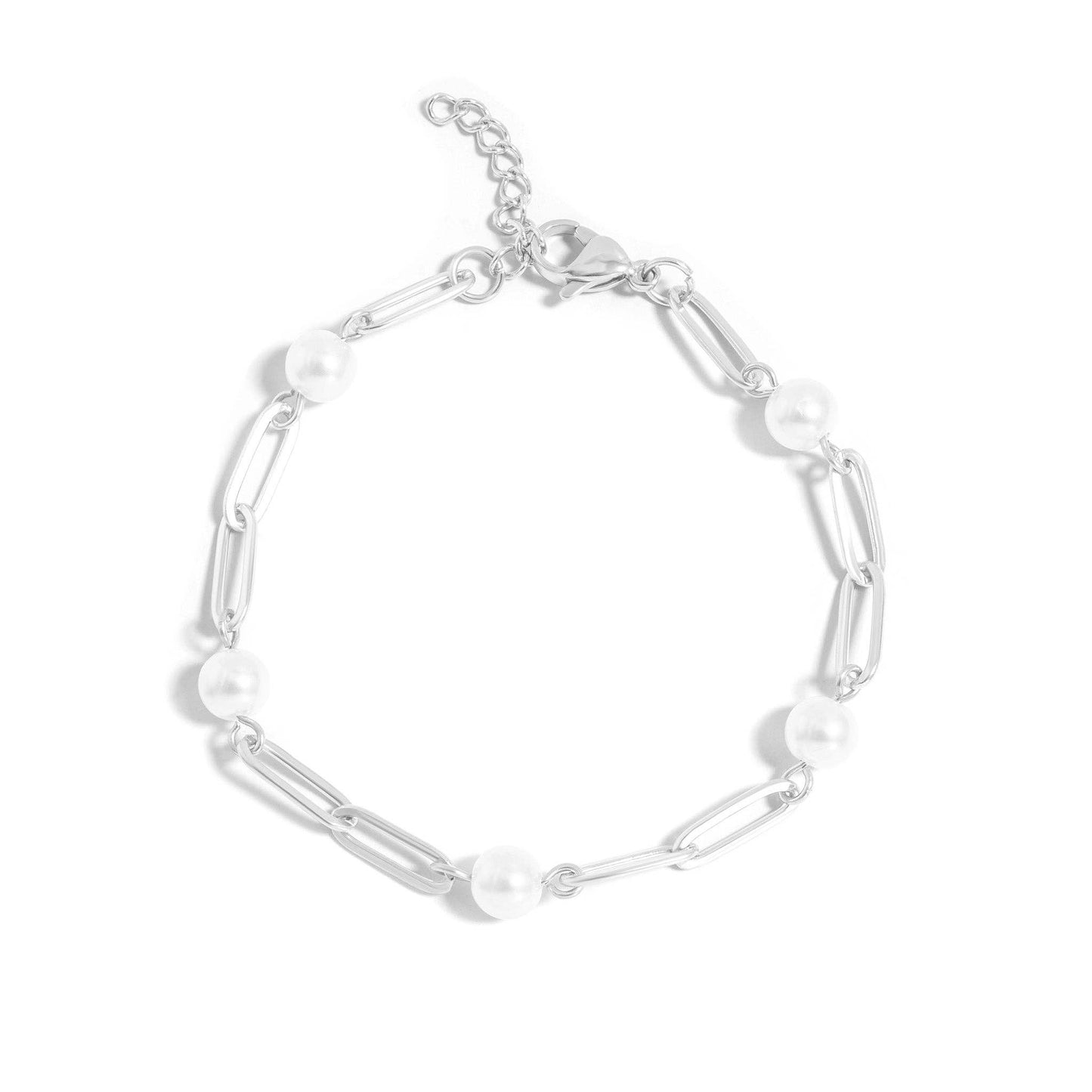 waterproof silver pearl paperclip bracelet